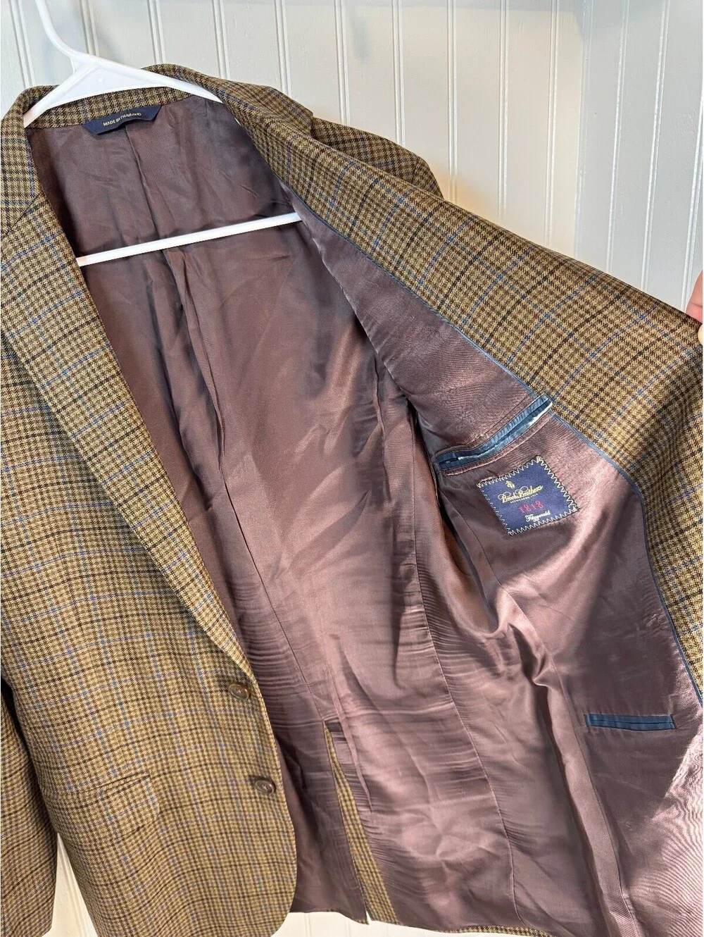 Brooks Brothers Fitzgerald 1818 Men's 39L Checked 100% Wool Sport Coat Blazer